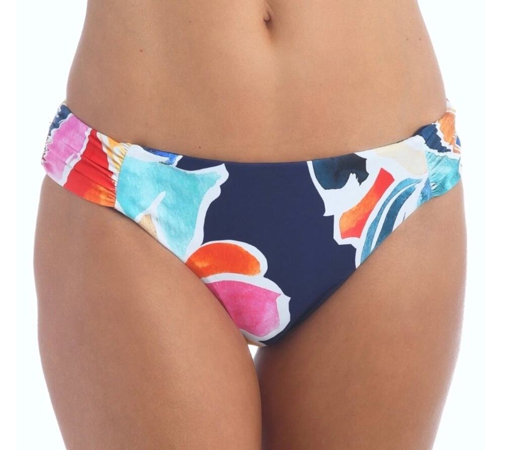 La Blanca Petals In Bloom Indigo Reversible Shirred Hipster Bikini Bottom 14 NWT